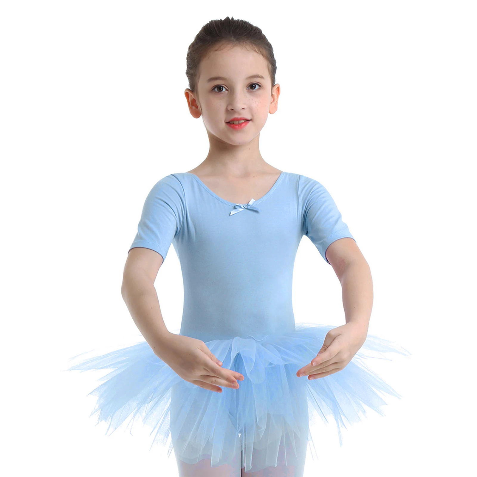 

Ballet Dance Dress for Kids Girls Cotton Short Sleeves Ballet Tutu Tulle Dress Gymnastics Leotard Ballerina Costumes Dancewear