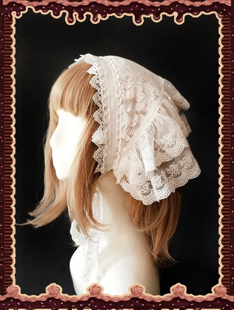 Vintage Lolita Head Scarf Triangle Lace Embroidered Headpiece For Women Headdress