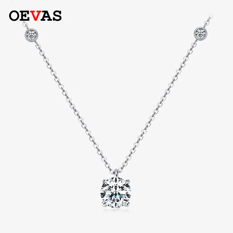 

OEVAS 100% 925 Sterling Silver 2CT Sparkling Moissanite For Women 45cm Chains Neckalce Girls Gift Top Quality Fine Jewelry