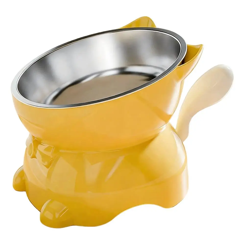 1 Stück Erhöhter Edelstahl-Katzenfutternapf, Geneigte Futter- und Wasserschale mit Niedlichem Ohrenständer, Nackenschutz-Design für Katzen
