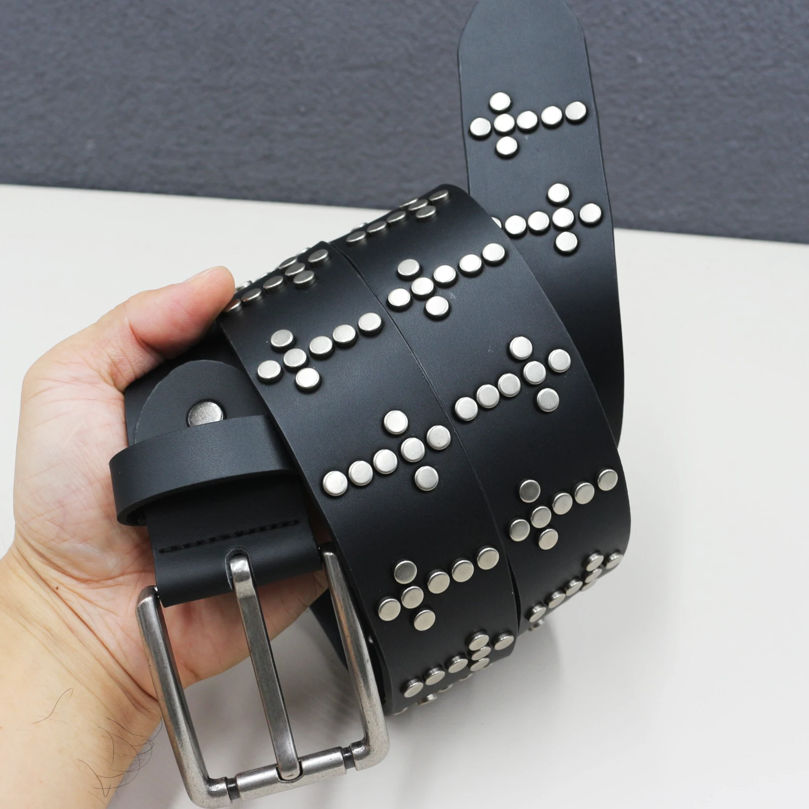 

Мужской ремень из натуральной кожи в стиле ретро с перекрестными заклепками, женский ремень в стиле хип-хоп, рок-панк, стиль Y2K, джинсы, мужской и женский ремень