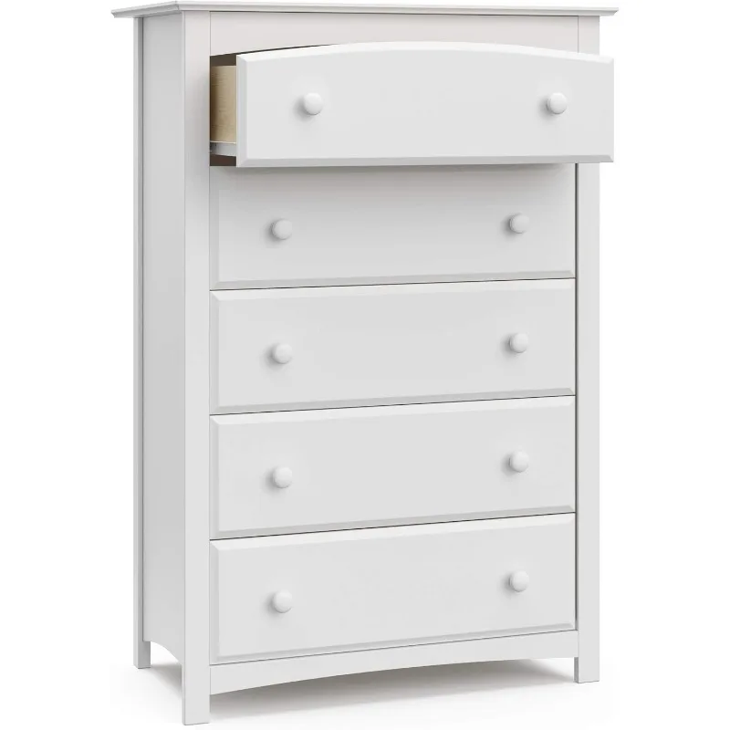 Kenton Branco 5 gaveta cômoda para crianças Quarto, Nursery Dresser Organizer, Peito de gavetas com 5 gavetas