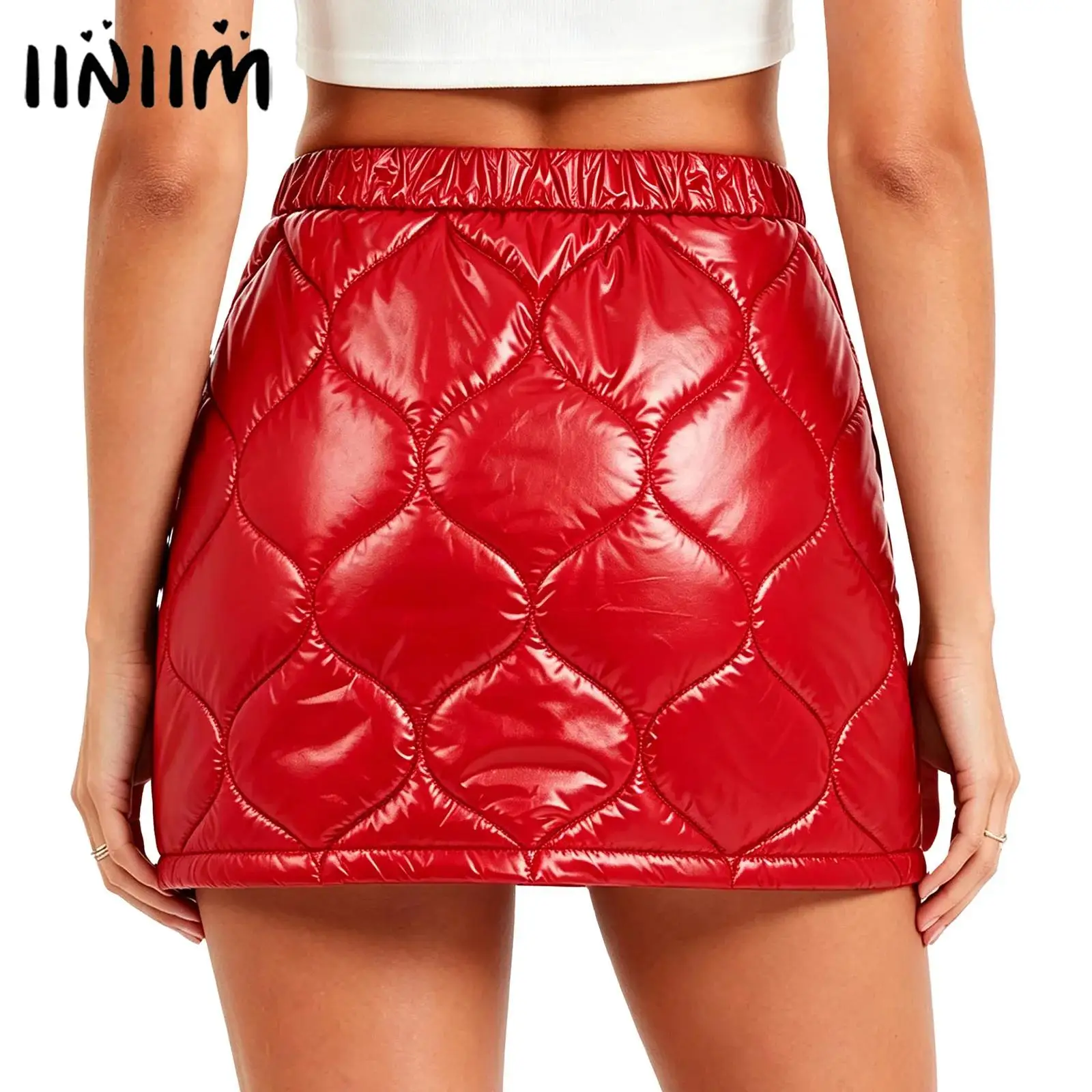 Womens Shiny Quilted Padded Puffer A-line Short Mini Skirt Side Zipper A-line Miniskirt Waterproof Warm Padded Bodycon Skirt