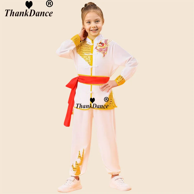 Criança chinês tradicional kungfu uniforme para meninos meninas wushu traje conjunto tai chi folk desempenho palco outfit