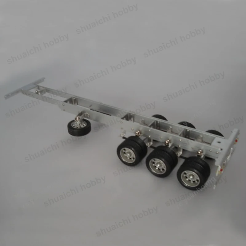 1PCS 1/30 1/32 Scale 3-axis 2-crossbeam Trailer Chassis Model Length 400mm Spring Shock-absorbing DIY Container Trail Car Frame