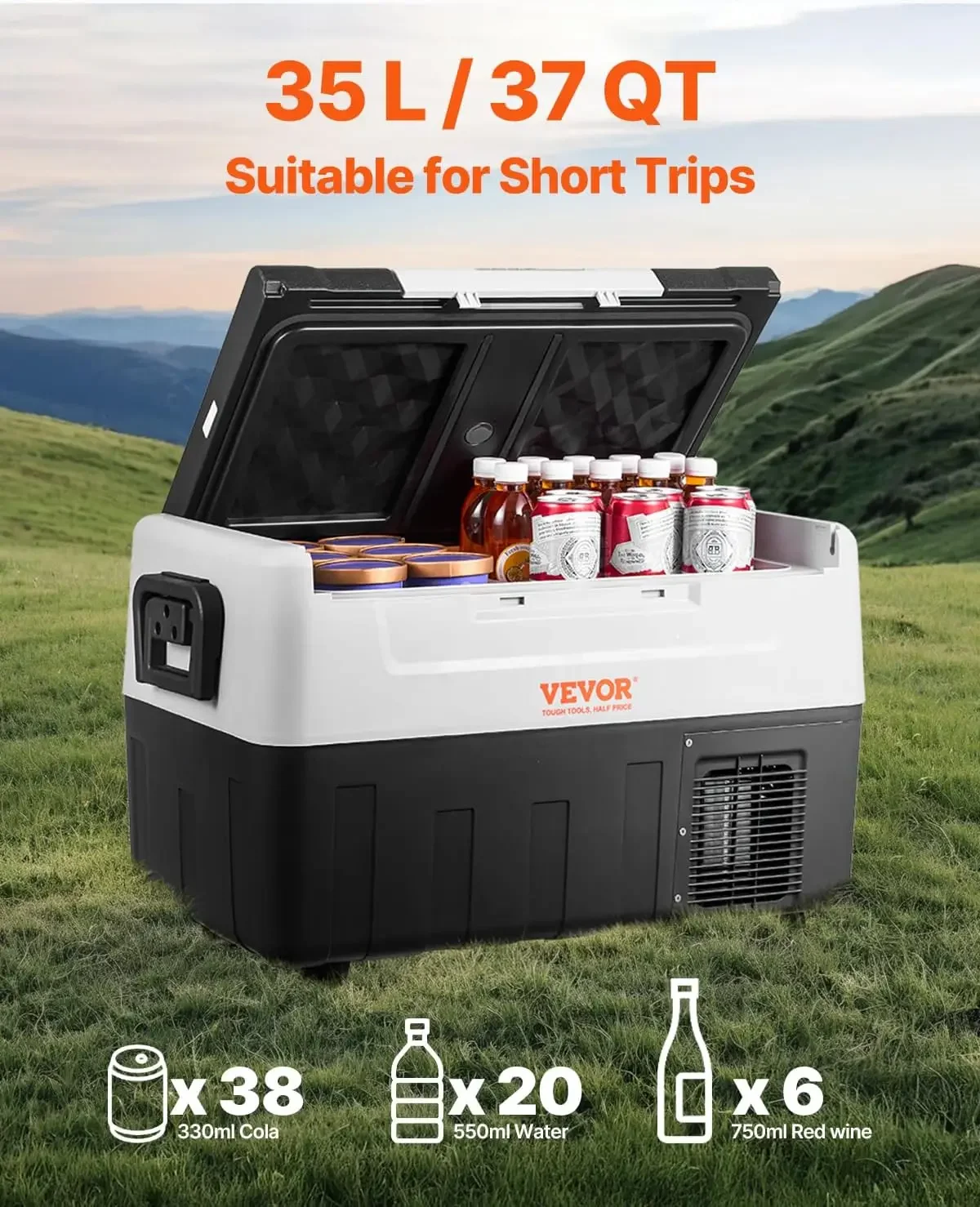 Car Refrigerator, 12 Volt Car Refrigerator Fridge, 37 QT/35 L Dual Zone Portable Freezer, -4℉-50℉ Adjustable Range