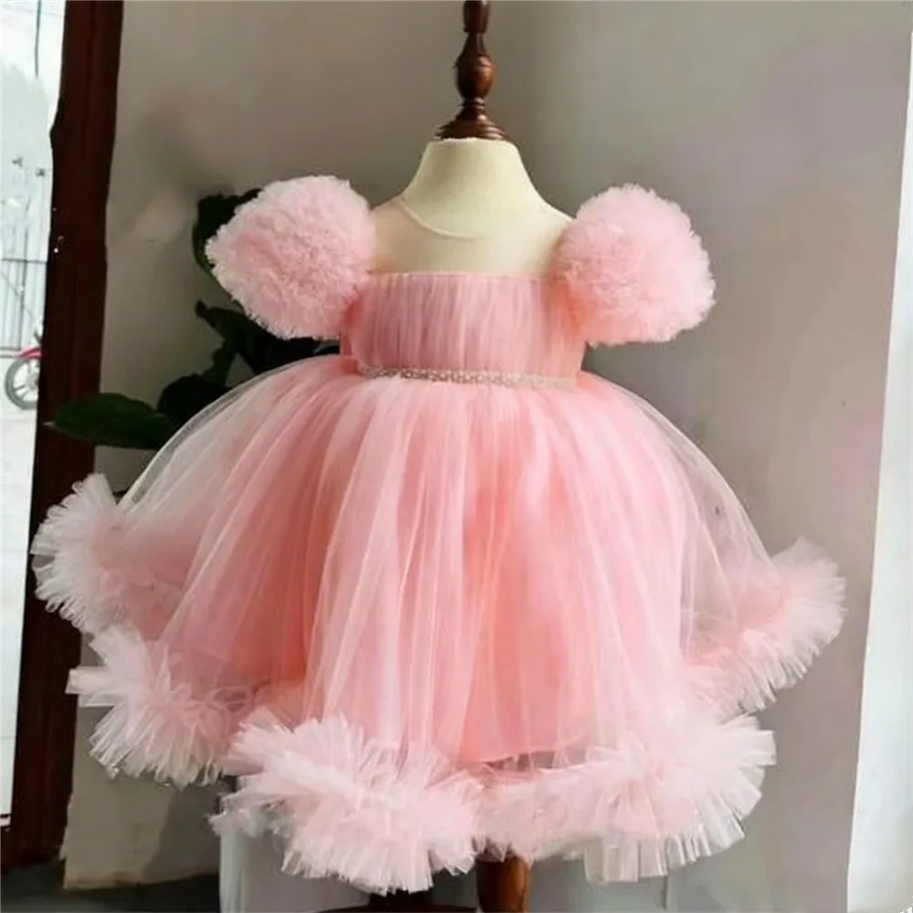 Abito da sposa personalizzato per ragazza di fiori, cintura con fiocco, soffice principessa, festa di compleanno, spettacolo, prima comunione, abito da sera personalizzato