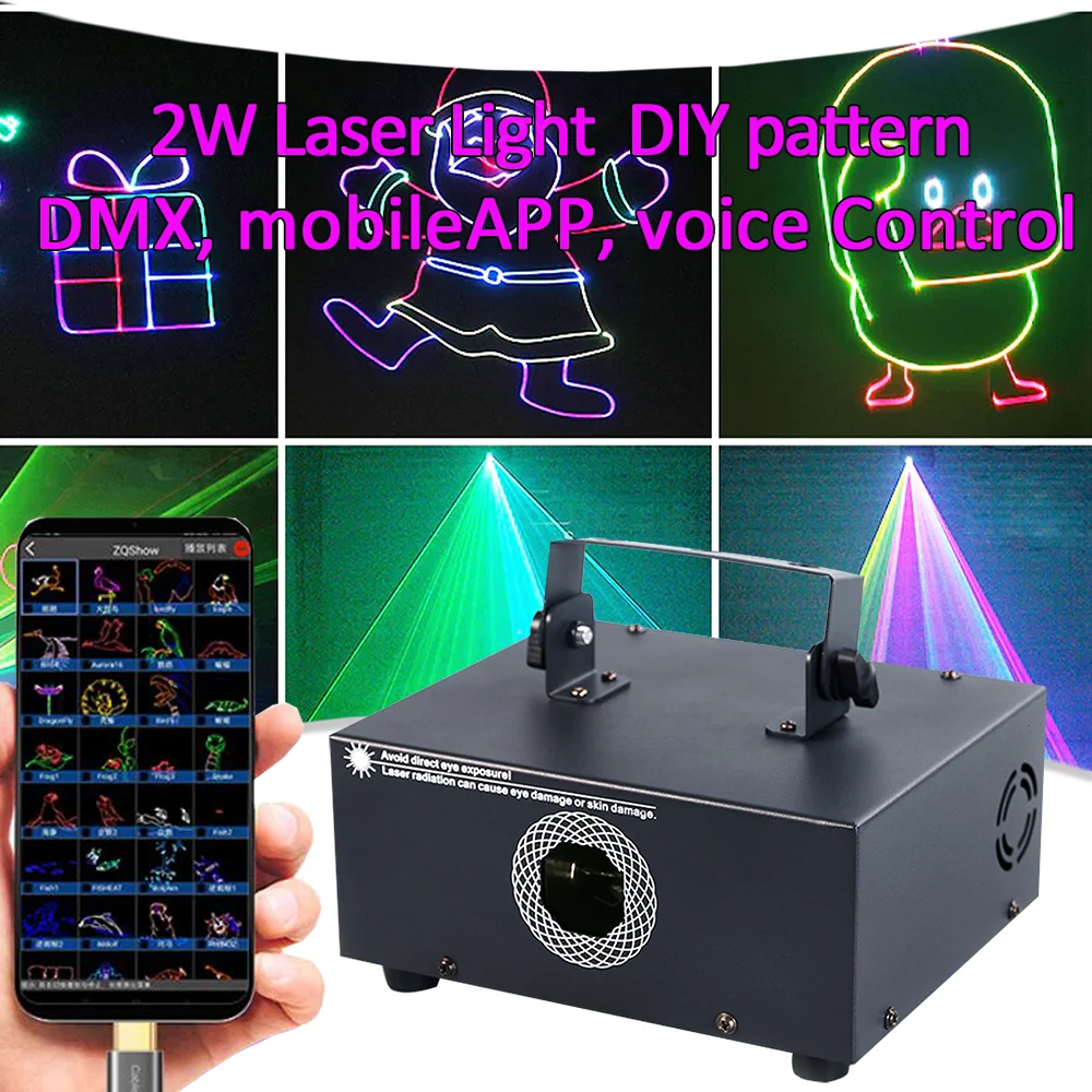 DIY pattern Beam light Disco DJ 2W RGB LED display waterproof DMX512 mobile APP voice control for Bar party professional stage