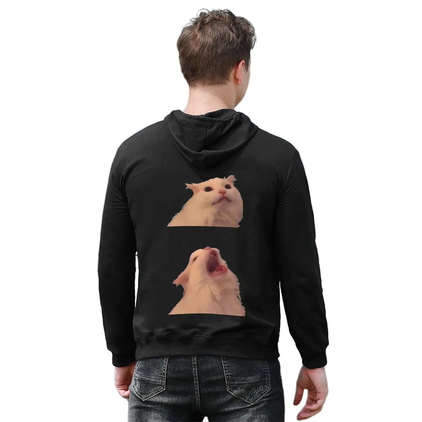 White Cat Screaming Meme Hoodie men clothes men's coat men clothing anime clothes new in hoodies