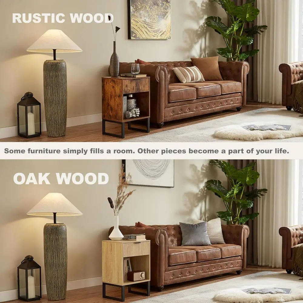 Rustic Brown Nightstand for Compact Spaces: Industrial-Style End Table with Storage & Metal Legs, Perfect for Bedroom or Living