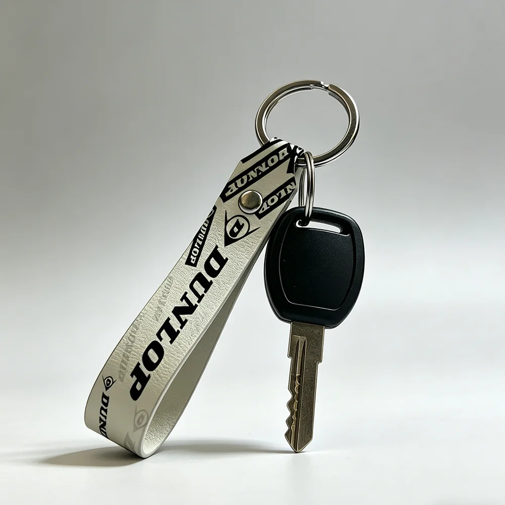 

Fashion For Dunlop PU Leather Motorcycle Keychain Universal Motorbike Key Ring Holder For Riders Men Gift