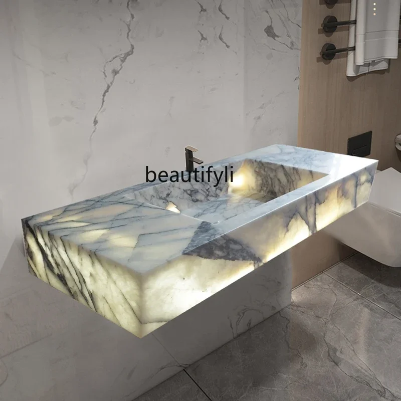 FG43Customizable light luxury natural marble basin integrated wash basin bathroom simple wall-mounted transparent wash basin