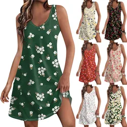 Women's Casual Print Summer Bohemian Beach Dress With Pockets V Neck Tank Dress Summer Dresses for Women 2024 Women's Dress