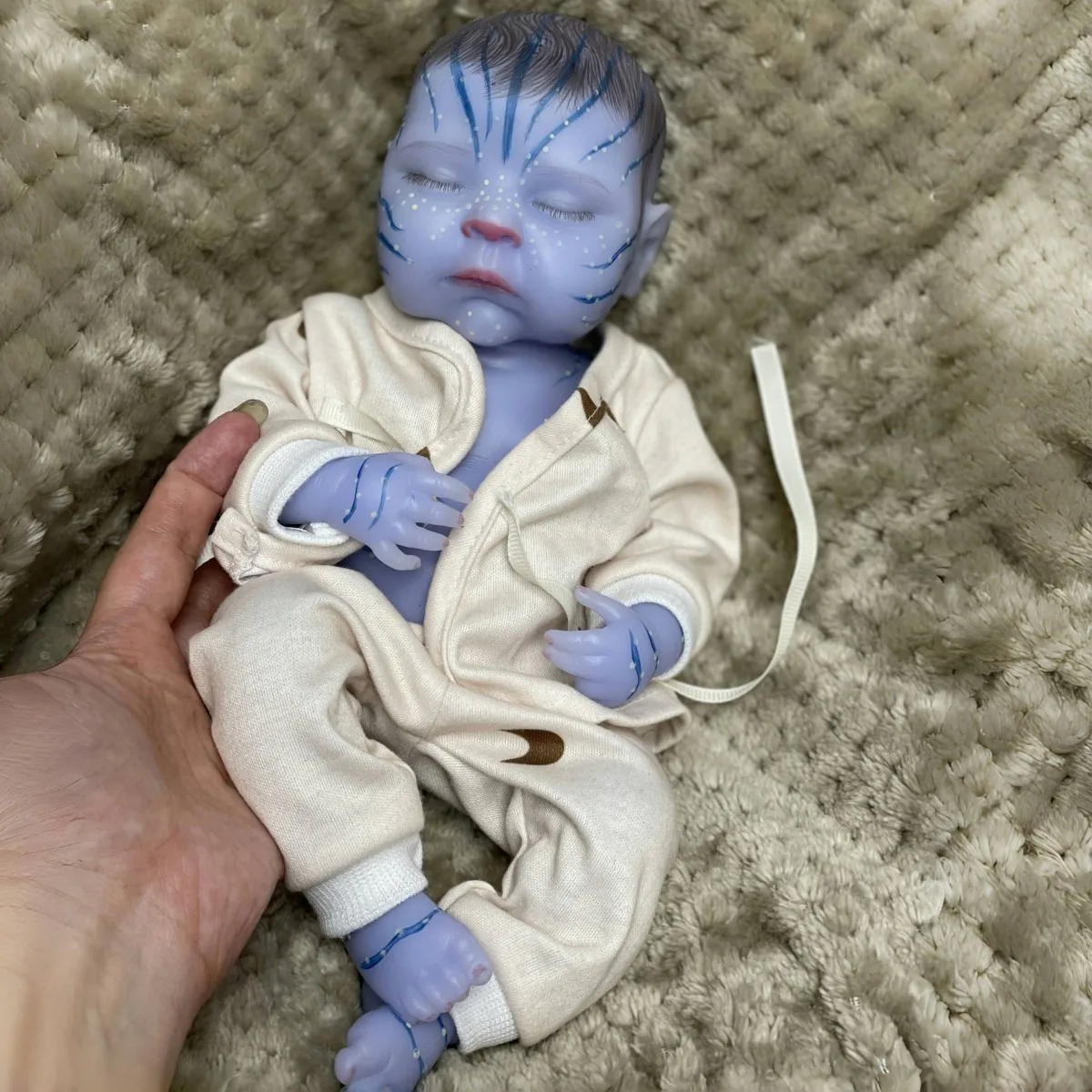 13 Inch Glow in the Dark Reborn Bebe Doll, Full Body Soft Silicone, Hand Painted Luminous Paintings, Sleeping Newborn Alien Doll - view 4