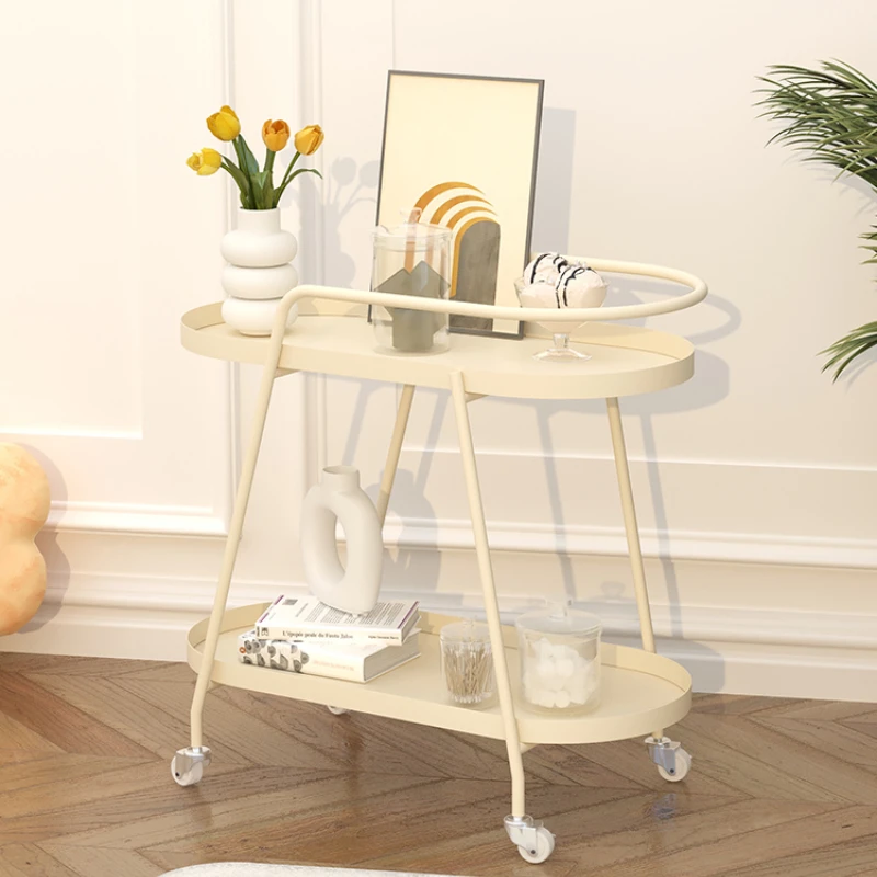 

Coffee Table with Wheels Internet Celebrity Ins Cream Style Sofa Side Table Light Luxury Trolley Side Table Corner Table