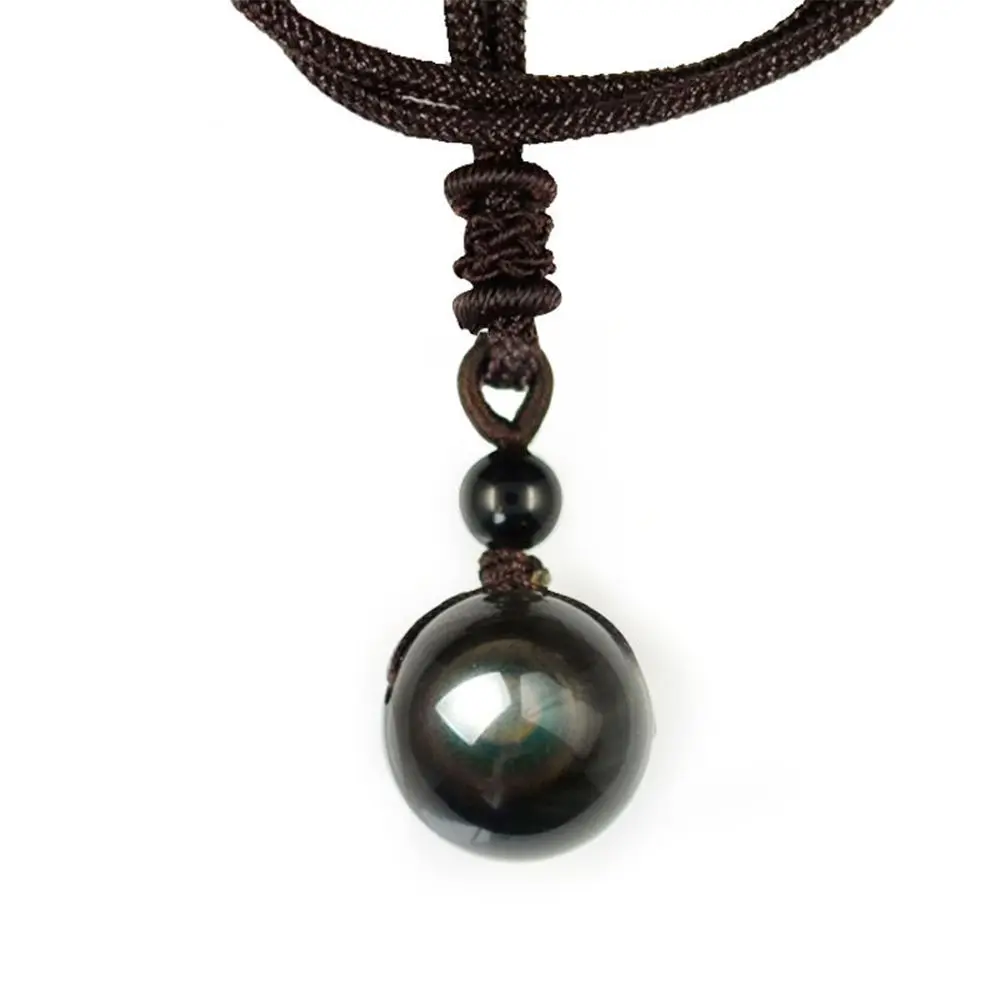 Rope Brand New Jewelry Natural Crystal Black Beads Top for Lovers Obsidian Rainbow Ball Eye Pendant