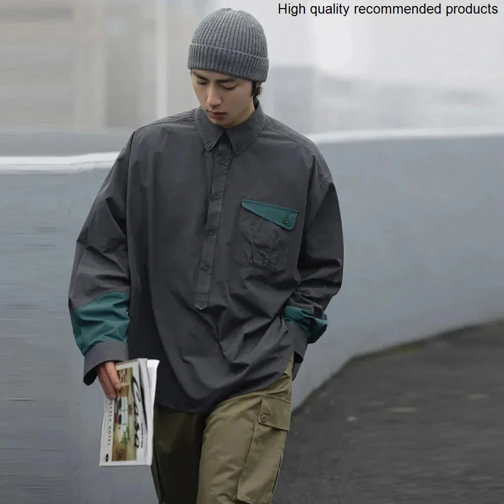 

Cityboy Japan Korean Streetwear Men Fashion Pullover Long Sleeve Cargo Shirts Male Oversize 100% Cotton Shirts Blouses