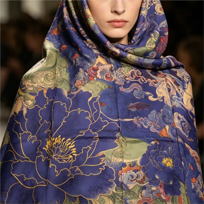Xiangyunsha silk jacquard flower ivy fabric Chinese-style scarf shawl outerwear