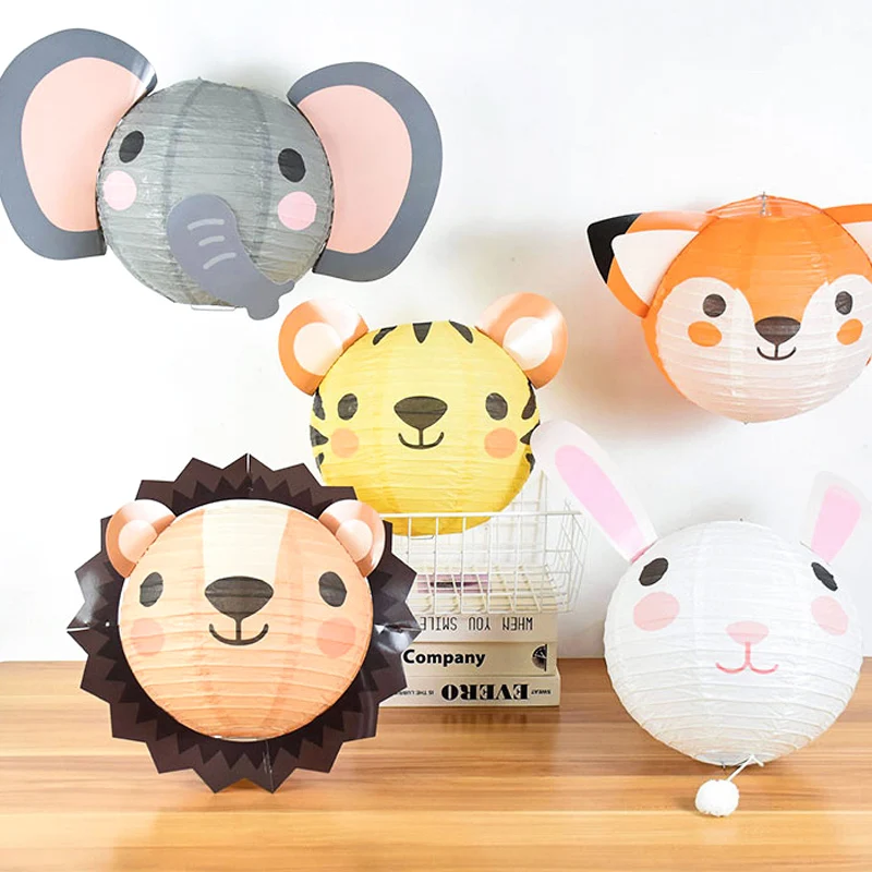 Jungle Forest Farm Animals Paper Lanterns Birthday Baby Shower Party Home Doorway Bedroom Ceiling Decor Tiger Fox Lion Panda