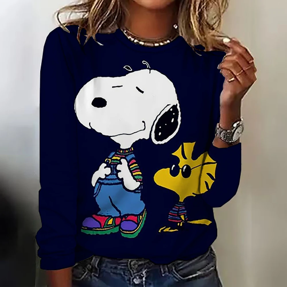 Snoopy Cartoon Pattern T-shirt Gothic Snoopy Fun Long Sleeve T-shirt Women\'s Snoopy Printed T-shirt Retro T-shirt Women\'s Clothi