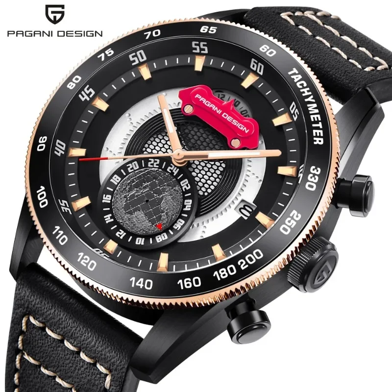 

PAGANI 2022 Men Unique Dial Quartz Genuine Leather Waterproof Watches Luminous Calendar Sports Watch For Men geneva watch