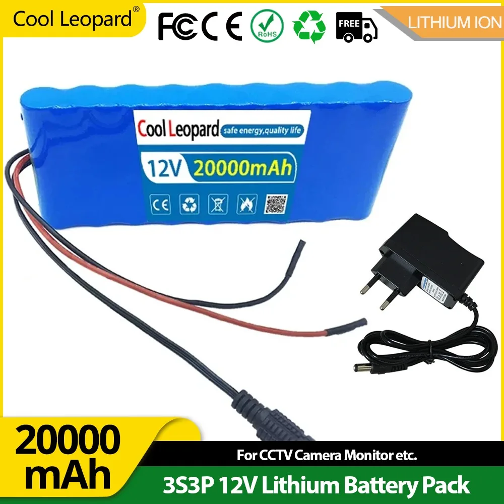 

18650 3S3P 12V 20000mAh Original Lithium Ion Battery Pack Rechargeable Battery For CCTV Camera Monitor With BMS DC12.6V Charger