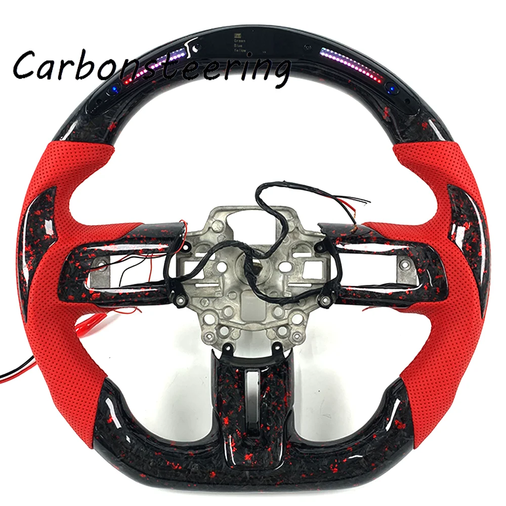 Volante de Fibra de Carbono Forjado para Mustang S550 GT Shelby Performance 2015-2023, Upgrade Personalizado com Design de Base Plana para Corrida