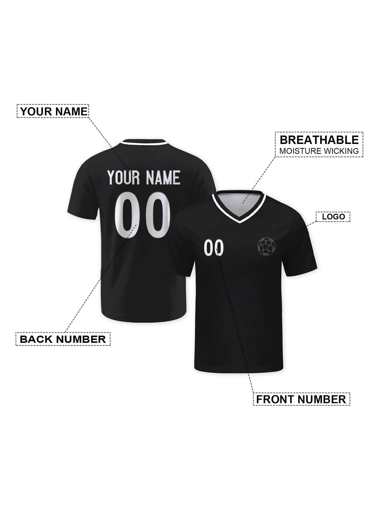 Custom Soccer Team Jersey Black Personalized Football Training Shirt with Name Number Logo for Men Women Kids Soccer Fans