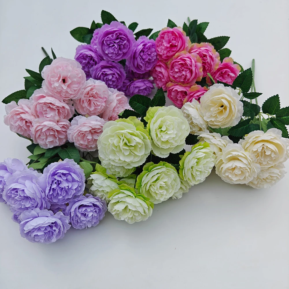 20PCS Peony Bouquet 9 Head Artificial Flower Chinese Living Room Dining Table Wedding Banquet Fast Delivery