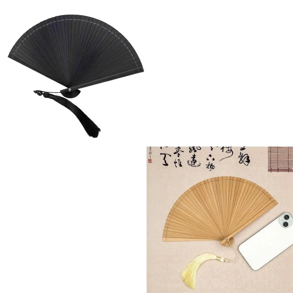 Summer Color Small Bamboos Handheld Folding Fan with Tassels Cooling Essential Traditional Artistics Home Accent