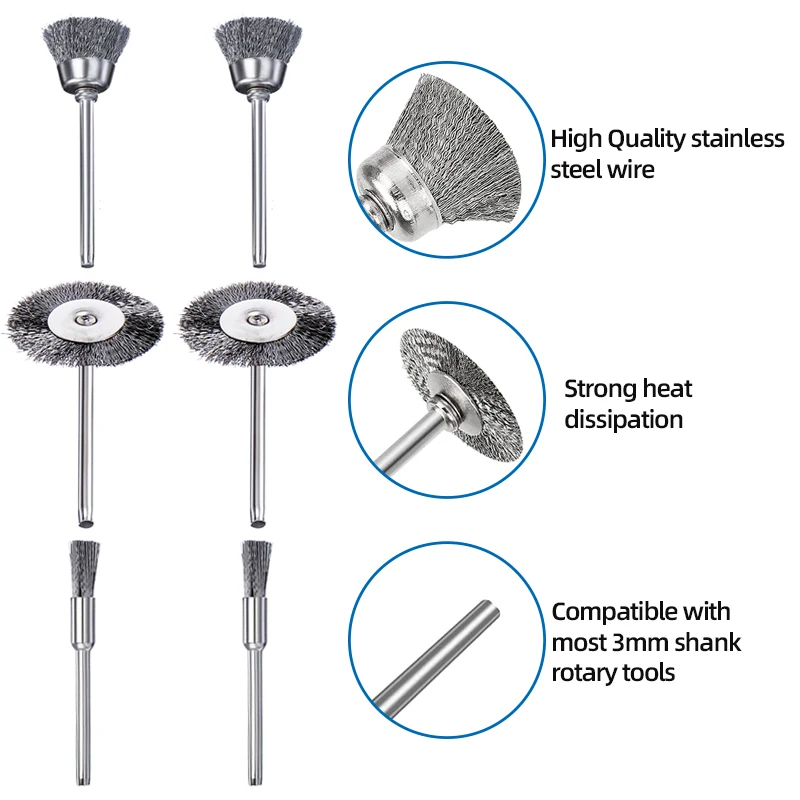 45pcs Steel Wire Brush Set 3mm Shank Wire Wheel Cup Brush Polishing Grinding Brush For Dremel Rotary Tools