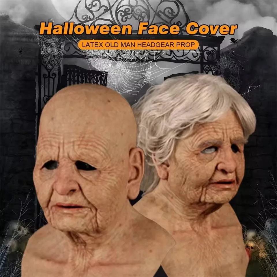 Elderly Woman Man Mask Wrinkle Full for Head Mask Grandpa/Grandma Face Mask Devil Novelty Supplies Halloween Party Cosplay Props