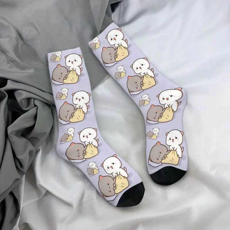 Peach And Goma Mochi Cat Wake Up Dress Sock Men Women Male Breathable Fashion Crew Socks