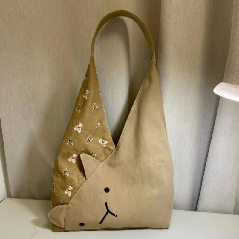 

Cute Cat Bucket Bag 2025 Japanese Style New Cartoon Canvas Casual Versatile Large Capacity Commuting Shoulder Bags