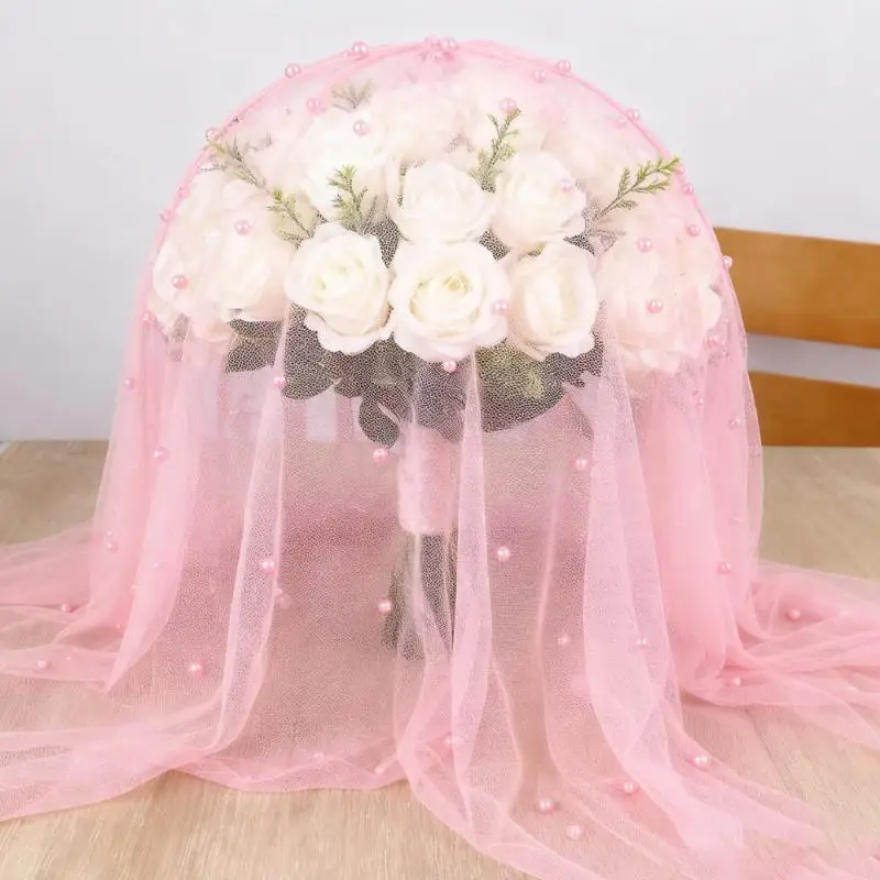 80x200cm Pearl Gauze Decorative Table Flag Beaded Net Gauze Wedding Table Flag Curtain Party Tablecloth Background Decoration