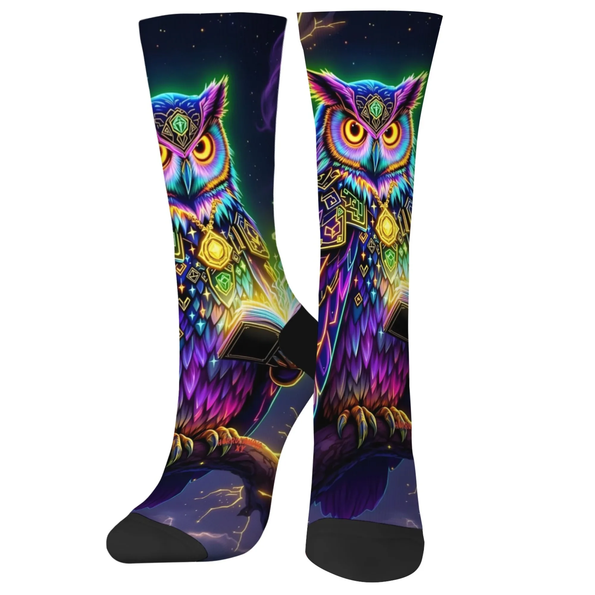 

Новые носки Neon Fantasy Magic Owl, удобные теплые модные мужские носки в стиле Харадзюку, уличные носки в стиле хип-хоп Happy Funny Crew