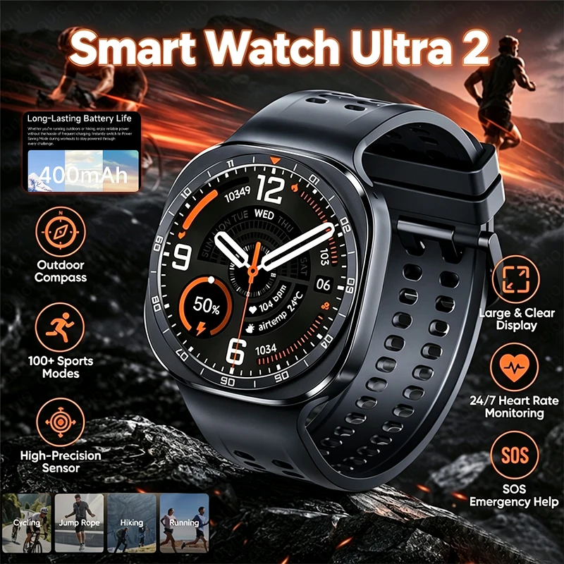 Image of Watch Ultra 2 Smartwatch Großes & Klares Display Sportmodi Echtzeit-Gesundheitsüberwachung IP68 Wasserdicht Kompass Smartwatch