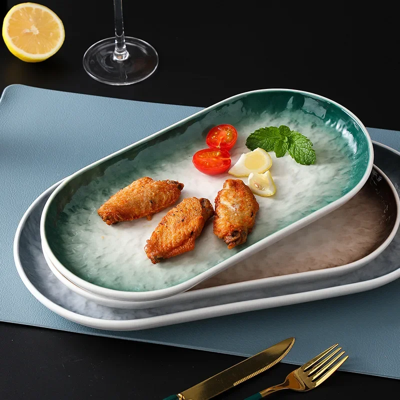 

# Nordic Marble Ceramic Fish Plate Household Oval Gift Vegetable Plate Fish Plate Ceramic #