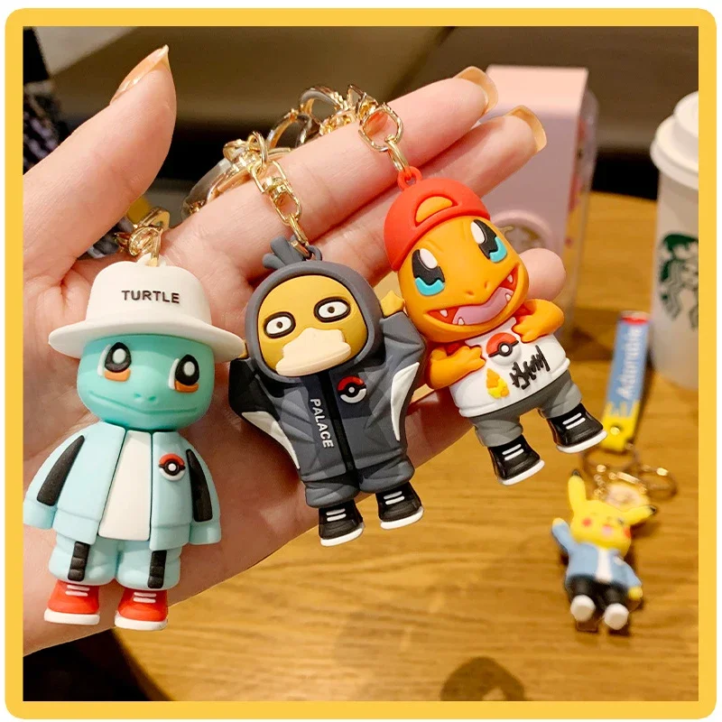 Pokemon Keychain for Boys Girls Anime Figures Pikachu Cartoon Key Chain Fashion Bag Keyring Pendant Accessories Toy Kids Gifts