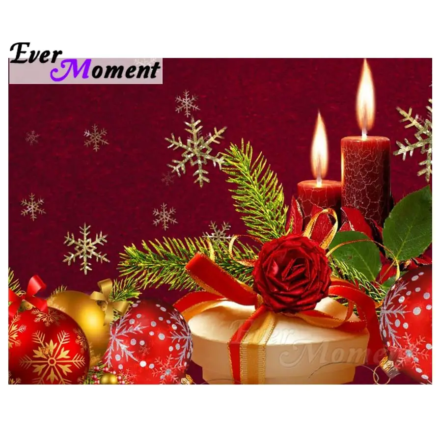 

Алмазная картина Ever Moment, Рождественская свеча, подарок, роза, картина, мозаика, алмазная вышивка, квадратная круглая дрель S2F741