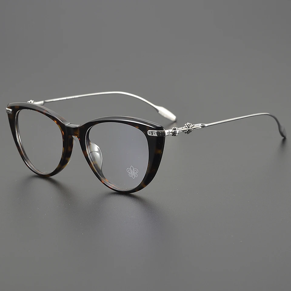 Women's Fashion Simple Cat Eye Titanium Alloy Eyeglasses Frame Men's Optical Luxury Brand Computer Reading Prescription Glasses
