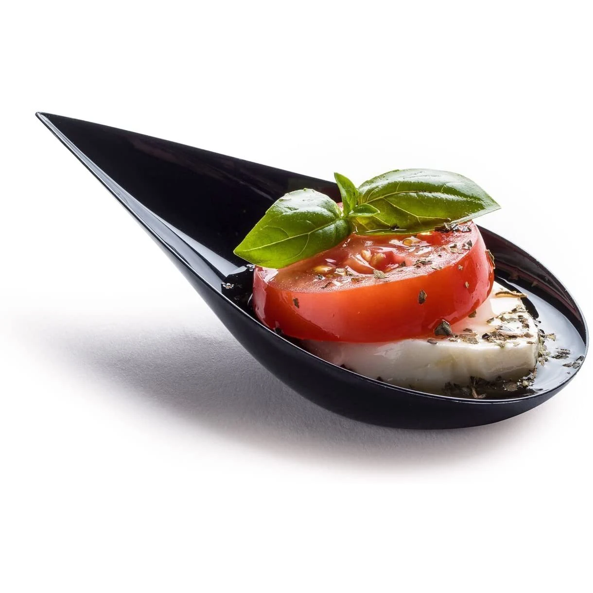 100 Tear Drop Mini Appetizer Plates - Mini Dessert Plates Tasting Spoons Plastic Mini Spoons Dessert Spoon Bowls, Black