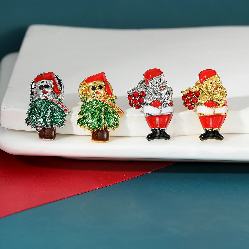 Pretty Santa Claus Crystal Pins Statement Christmas Tree Snowman Enamel Brooches Xmas Gift Wholesale