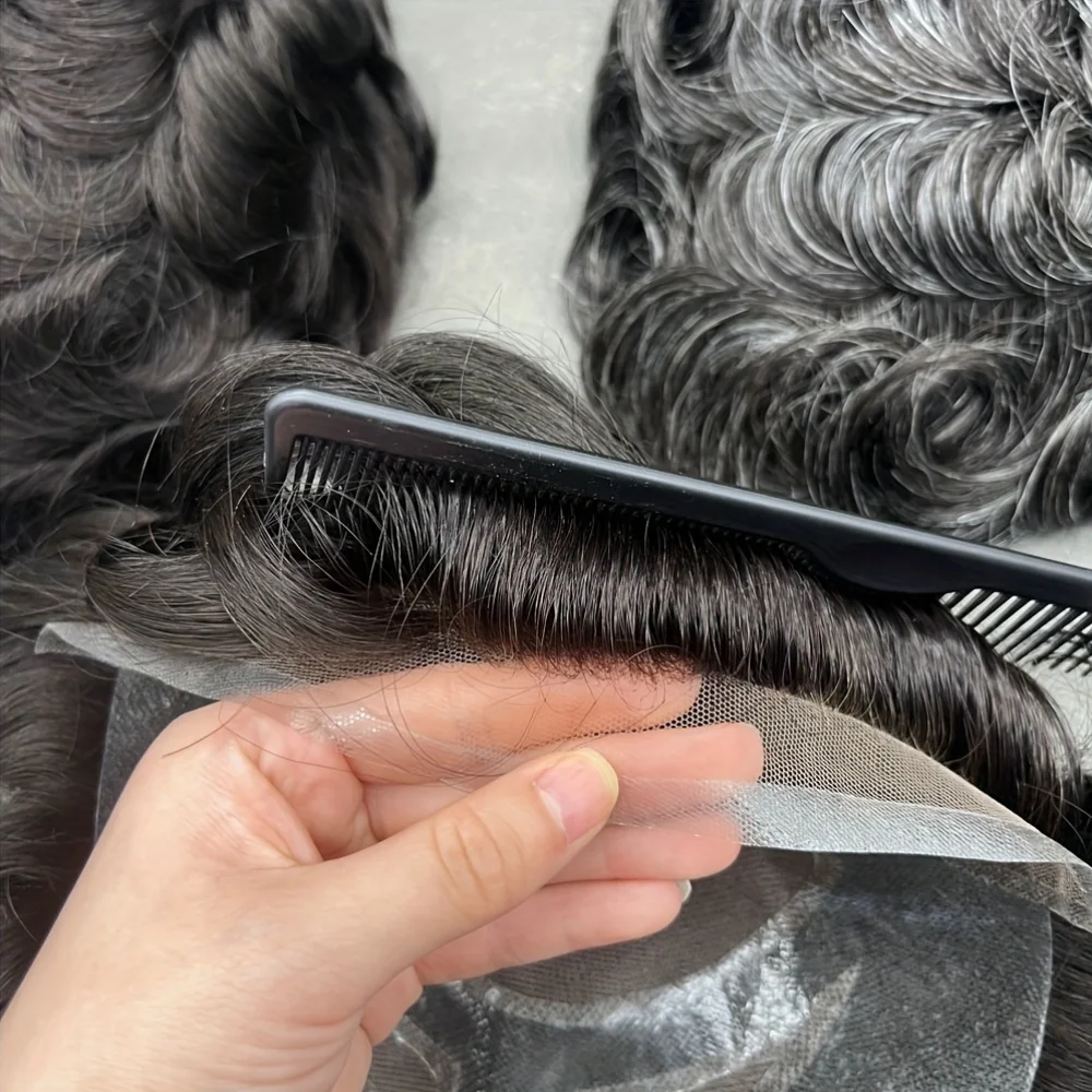 قطعة شعر غير مرئية مقاس 8 × 10 بوصة مع دانتيل قابل للتنفس وقاعدة من البولي يوريثان، جزء علوي جاهز للارتداء قبل القطع للمظهر الطبيعي، بديل للشعر #6