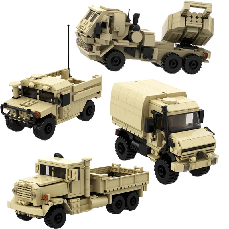 

Военный грузовик MOC M1123, грузовик-перевозчик Humvee, грузовик Unimog U4000, модель M142 HIMARS, креативные идеи, высокотехнологичные игрушки, блоки ArmoredCar