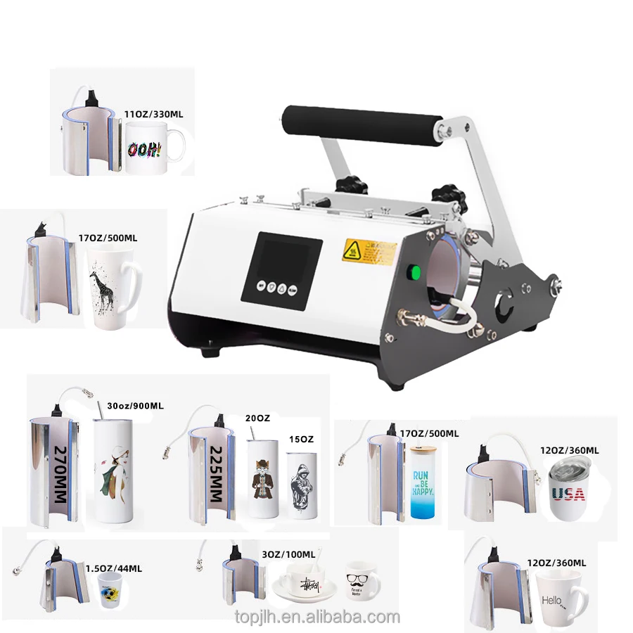 Topjlh Sublimation Machine Heat Press Machine 1.5oz 3oz 6oz 11oz 12oz 15oz 20oz 30oz All In One Mug Printing Machine