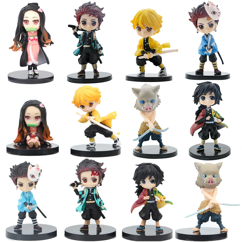 6 uds/12 uds/juegos Q Posket figura al por mayor Demon Slayer Mini estatuilla Kimetsu No Yaiba pequeñas muñecas de PVC decoración de escritorio