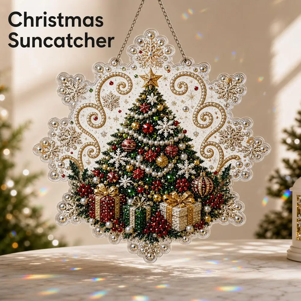 DIY Pearl Beads Diamond Painting Craft Kit Snowflake Suncatcher Pendant Pearl Painting Material Package Christmas For Wall Decor - view 5