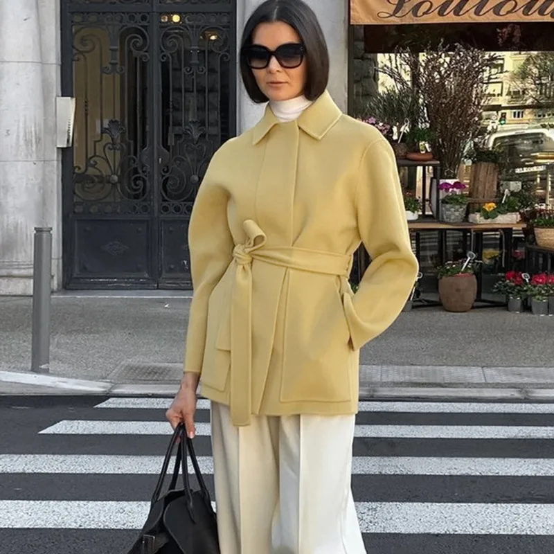 

Talenza Women Woolen Coat Autumn Winter Solid Lace Elegant Woolen Thick Coat High Street Luxury Unique Female Parker Outwear