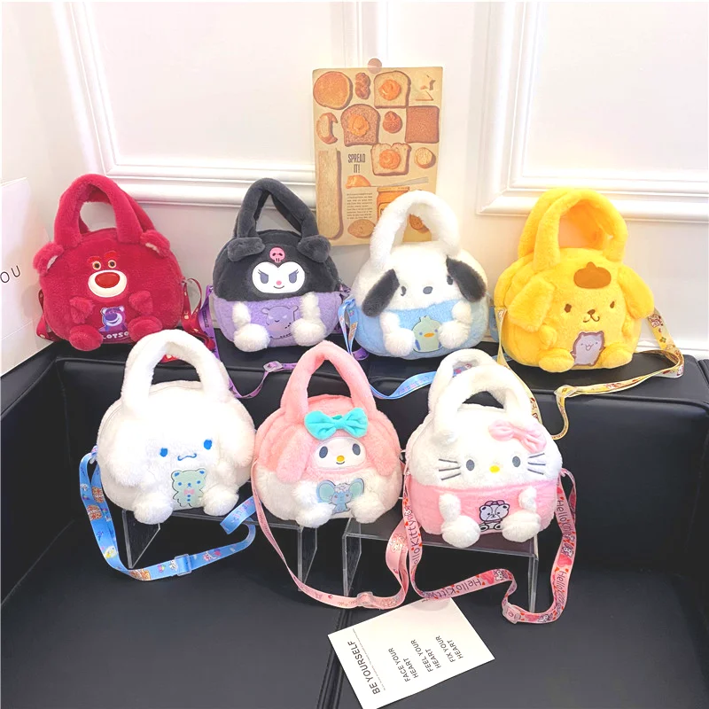 Mininstants-Sac en peluche Sanurgente pour filles, Kuromi,Pochacco,My Melody,Hello Kitty, Harvey Bear, sacs à main mignons, sacs initiés inclinés, nouveau